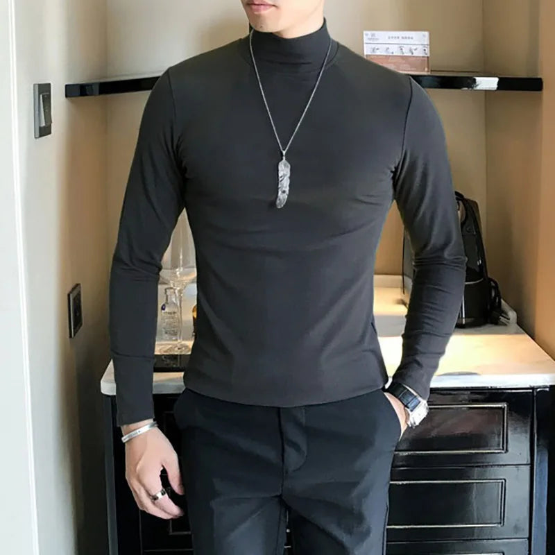 Men’s Slim Fit Turtleneck Long Sleeve Solid Pullover