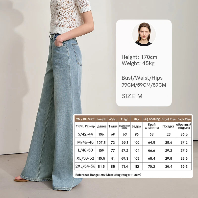 Women’s Blue Wide Leg Denim Jeans – Low Waist Loose Casual Trousers