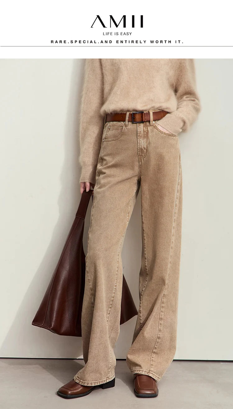 Women’s Retro Wide-Leg Jeans – Loose Straight Cotton Denim Pants