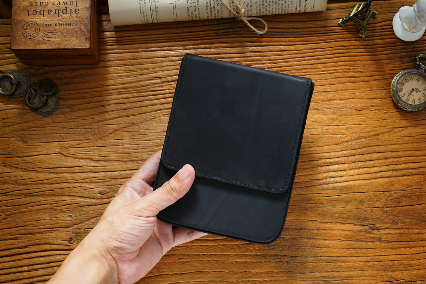 Vintage Genuine Leather Pen Pouch – 6-Slot Removable Tray Case