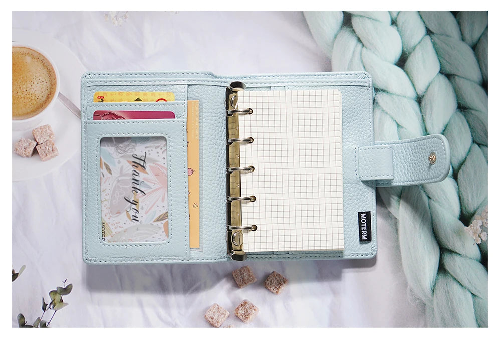 A8 / M5 Mini Rings Planner – Pebbled Grain Cowhide Leather Organizer