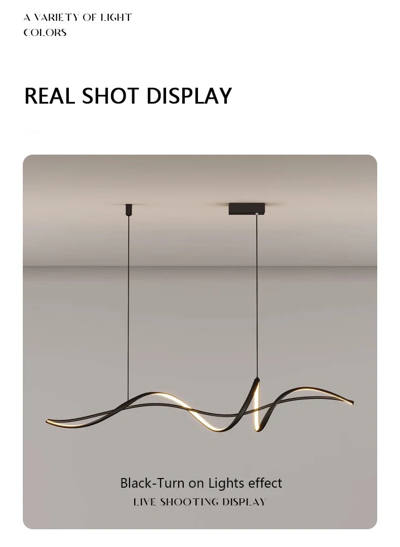 Modern Curved LED Pendant Light – Minimalist Dining Room Fixture