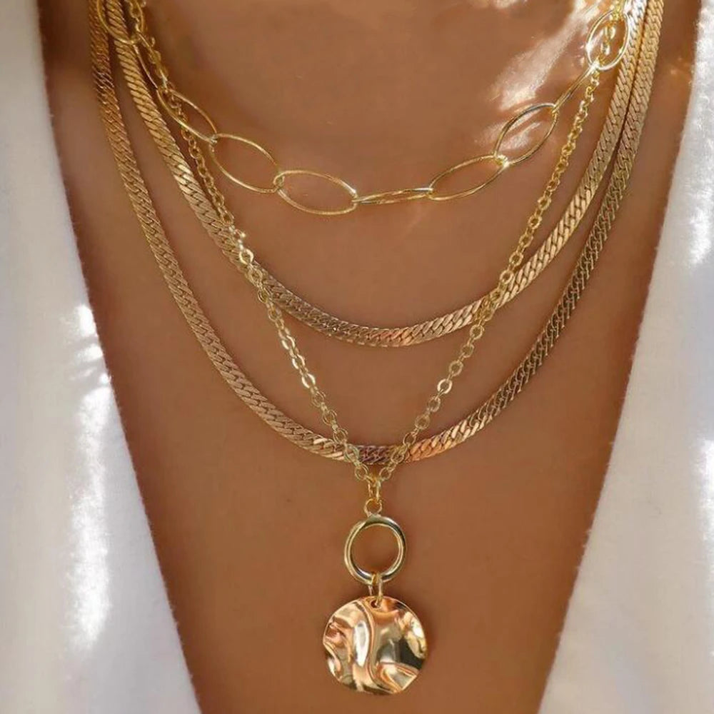 Layered Gold Tone Necklace Set – 5pcs Braided & Beaded Chains