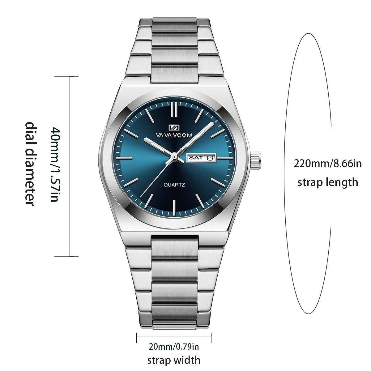 Men’s Stainless Steel 40mm Quartz Watch – Double Calendar & Waterproof