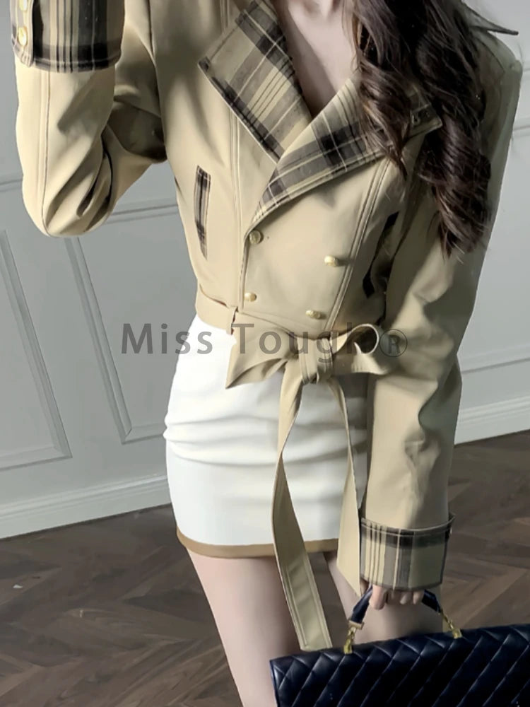 Women’s Winter 2-Piece Set – Belted Coat & White Mini Skirt Suit