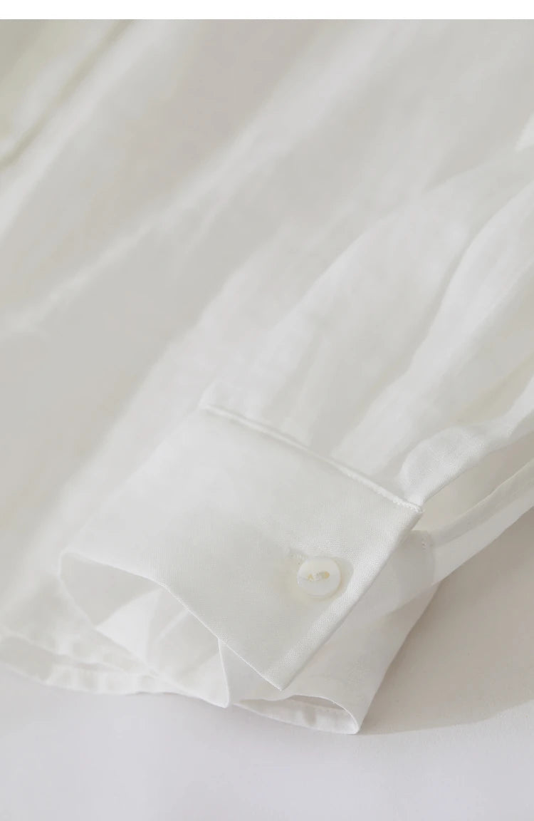 Women’s Autumn Stand Collar Lace Shirt – Elegant Shell Button Blouse