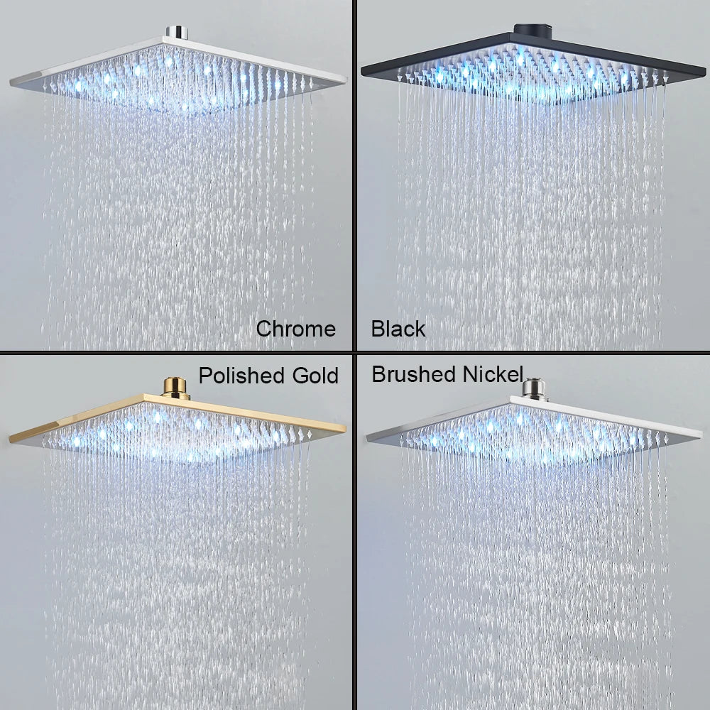 Black LED Rainfall Shower Head | Remote Control Ceiling Waterfall Tap