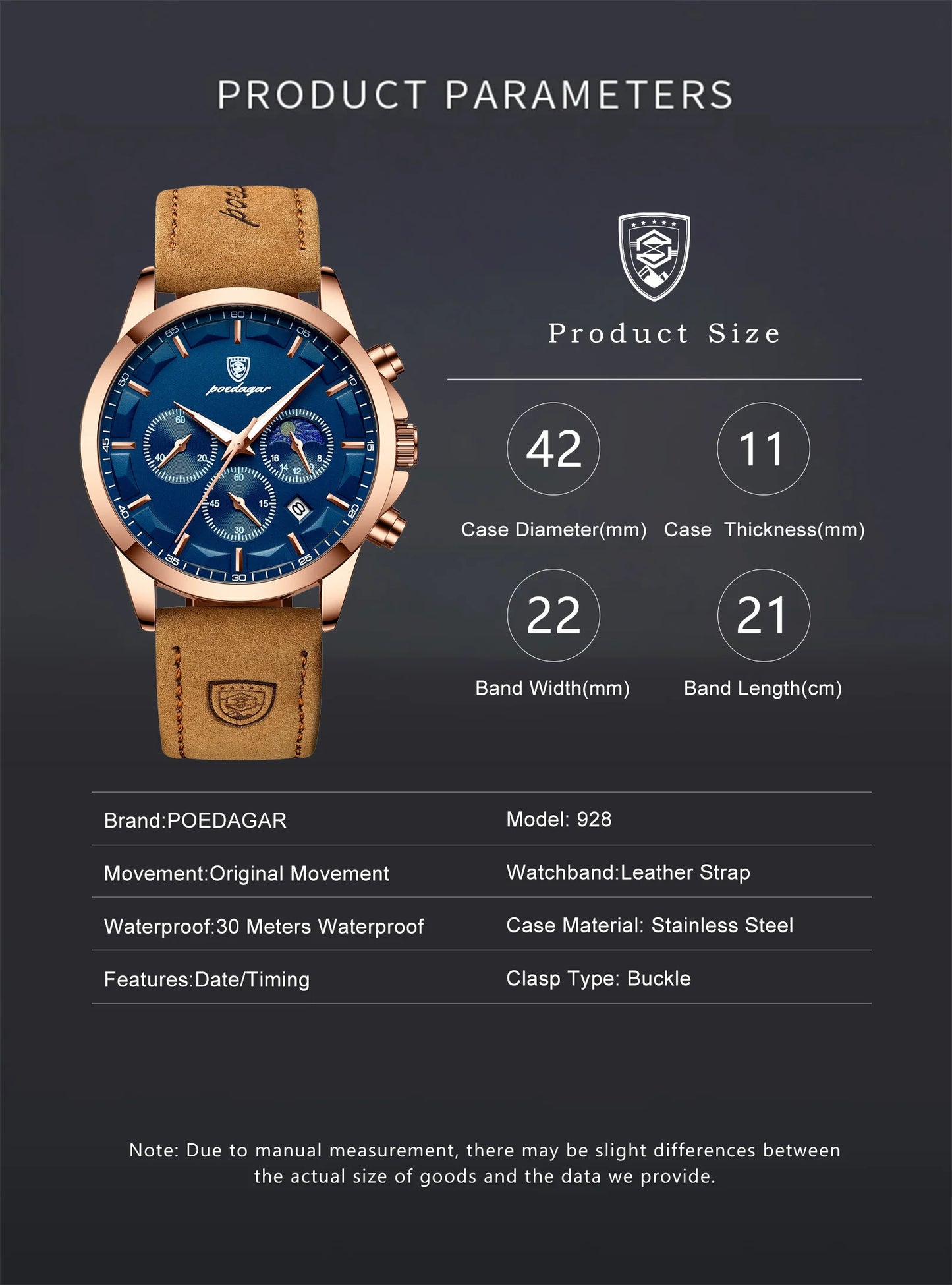 POEDAGAR Men's Luxury Quartz Chronograph Waterproof Watch