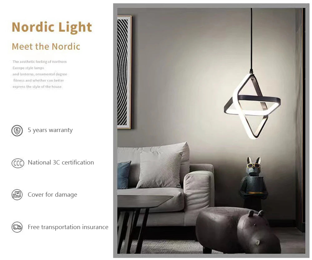 Modern Black LED Pendant Light – Dining & Bedroom Chandelier Lamp