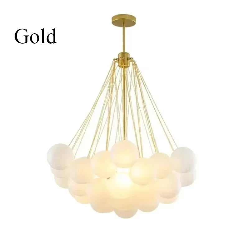 37-Glass Bubble Chandelier – Frosted Milky White Colorful Pendant