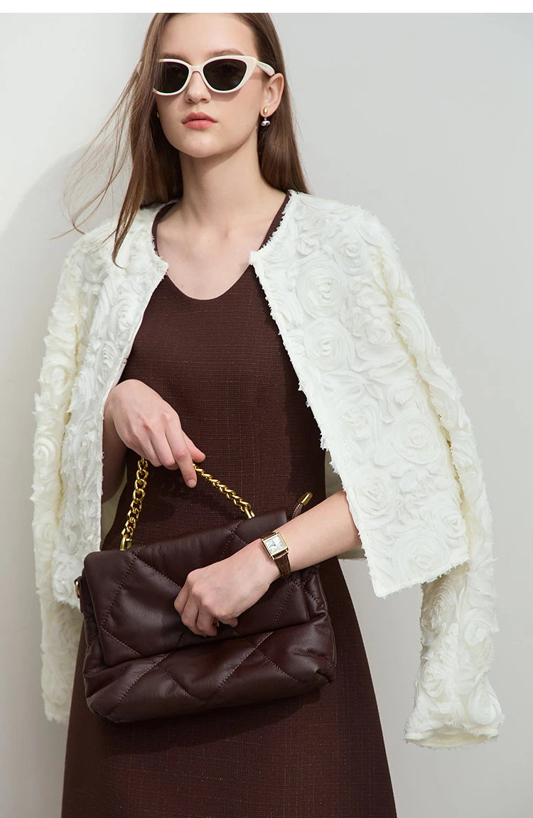 Women’s Elegant Short Jacket – Romantic Flower O-Neck Hook Button Coat