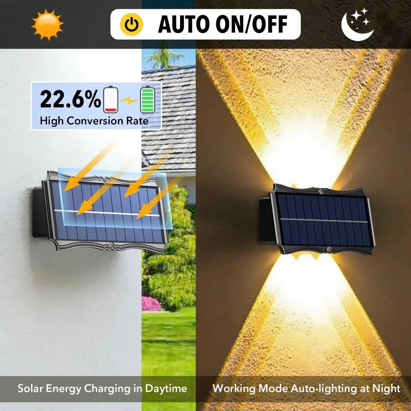 Solar LED Outdoor Wall Light – Waterproof Up & Down Lamp