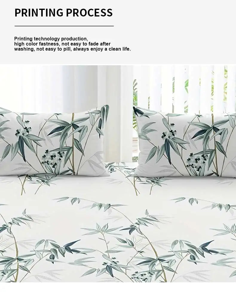 3pcs Bamboo Leaf Fitted Sheet Set – Soft, Breathable, Hypoallergenic