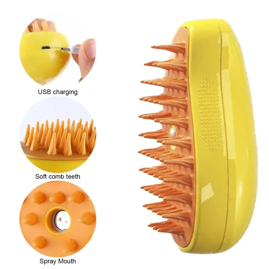 USB 3-in-1 Pet Grooming Brush – Steam, Shedding & Massage Tool