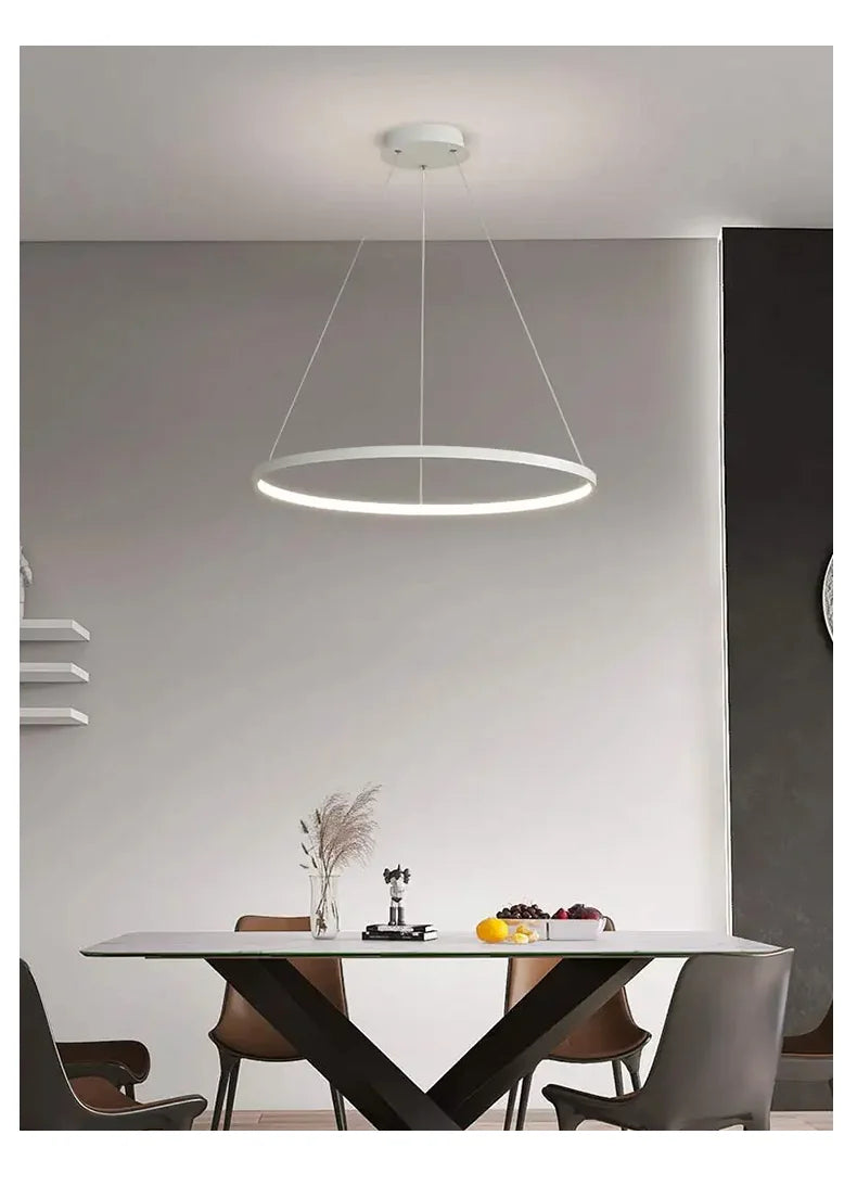 Modern Round LED Pendant Light – Black/White Minimalist Chandelier