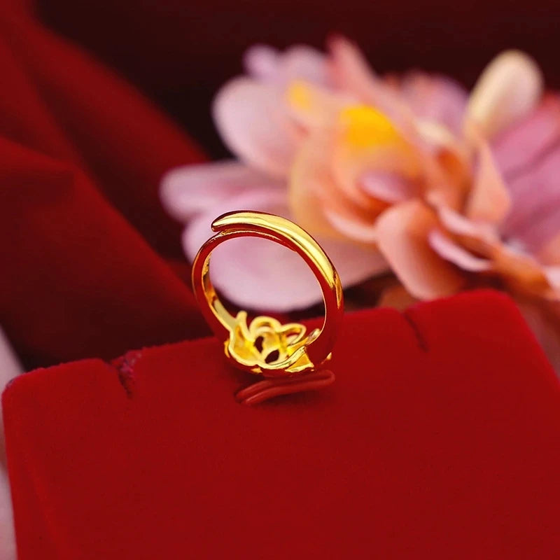 Gold Color Opening Rings for Couples – Dragon & Phoenix Design