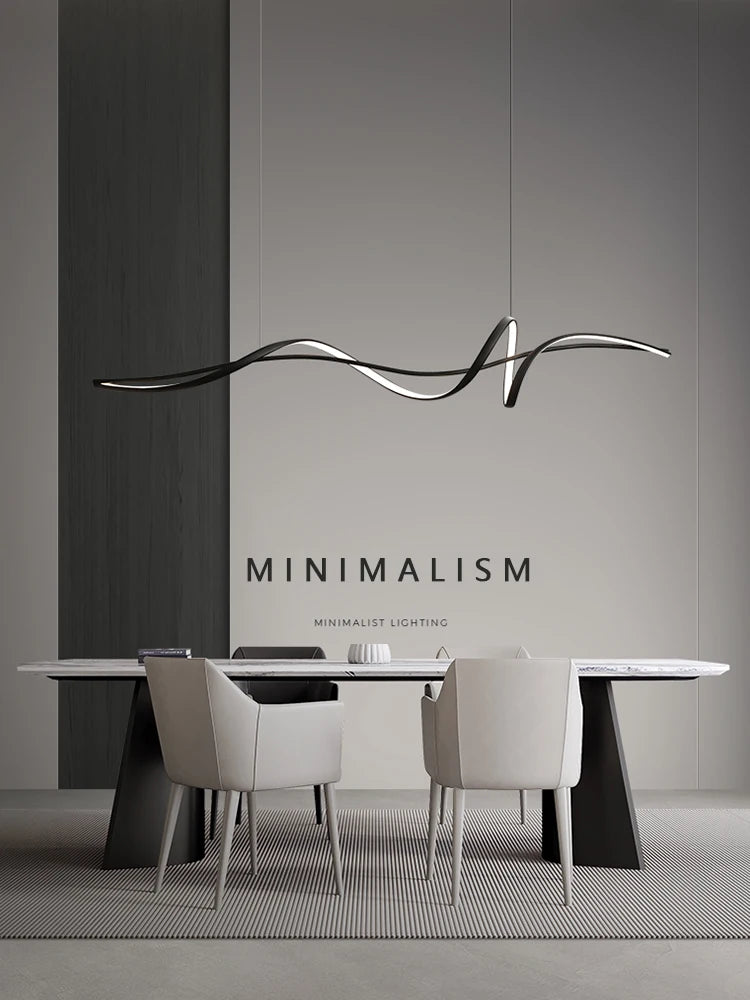 Modern Curved LED Pendant Light – Minimalist Dining Room Fixture