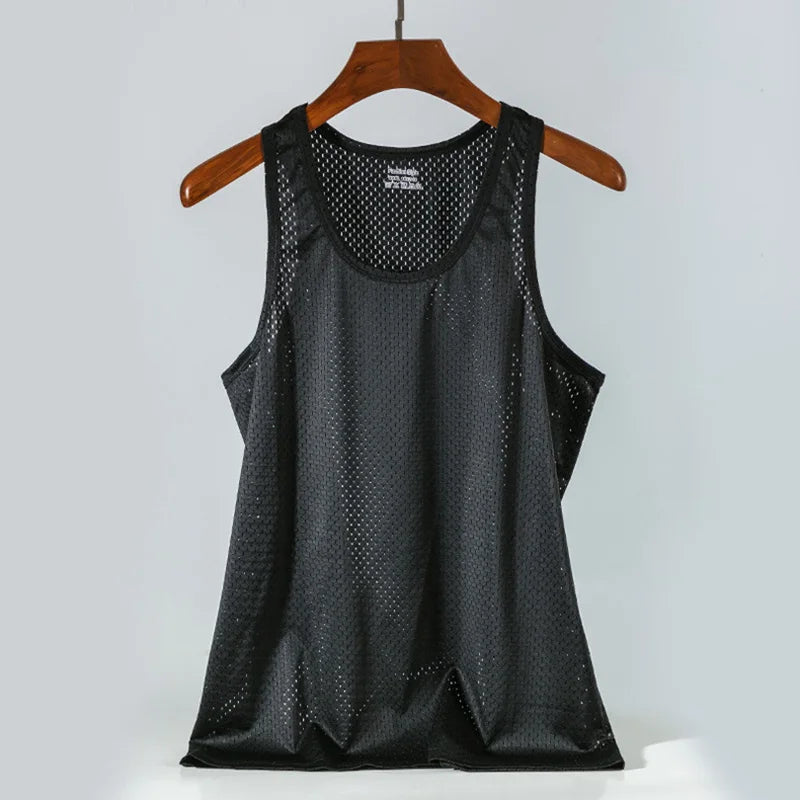 Men’s Ice Silk Mesh Tank Top Bodybuilding Fitness Vest