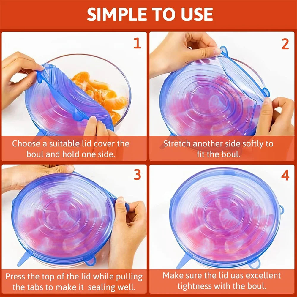 6pcs Silicone Food Covers – Reusable Airtight Stretch Lids Set
