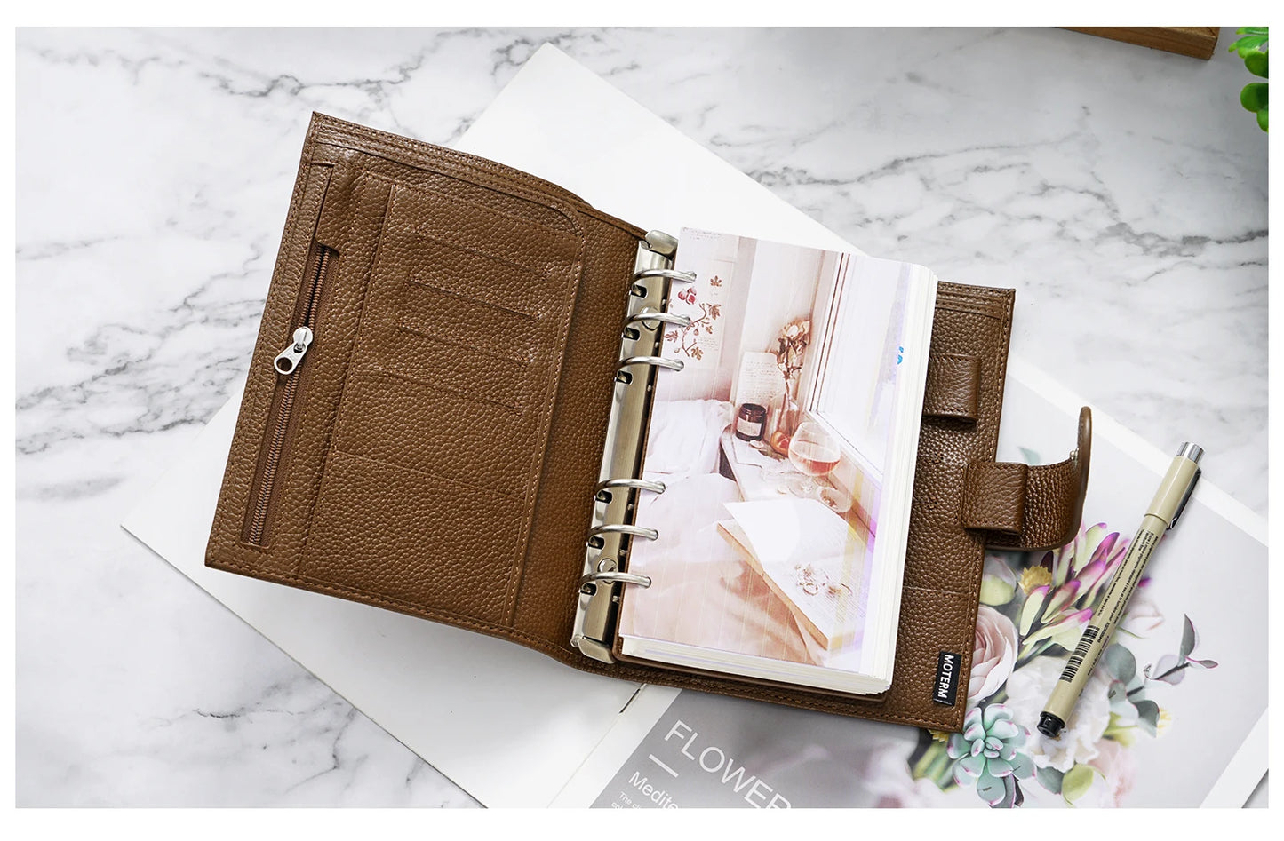 Personal Size Planner – 30mm Rings, Genuine Pebbled Grain Leather