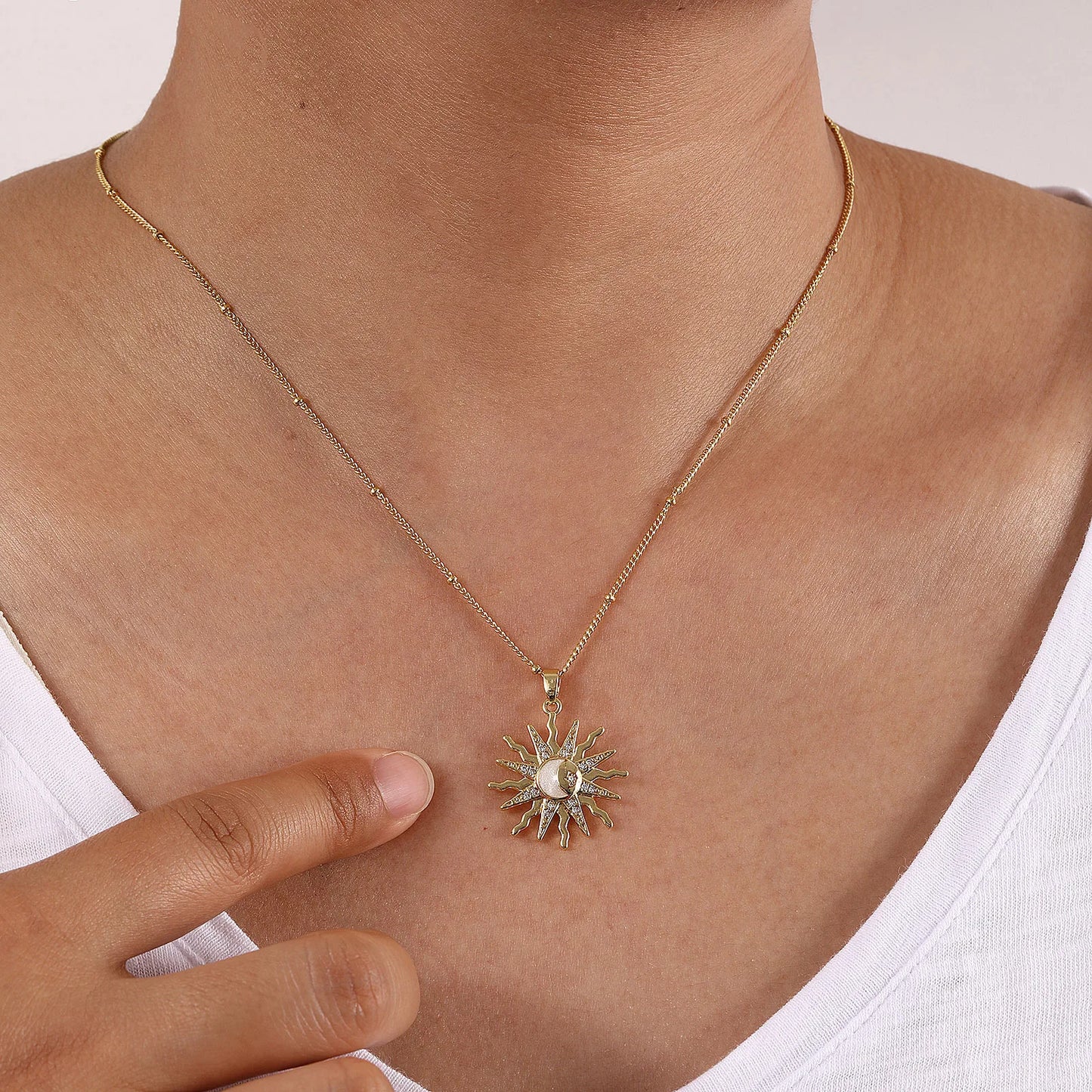 18K Gold Plated Galaxy Enamel Pendant Necklace – CZ Curb Chain