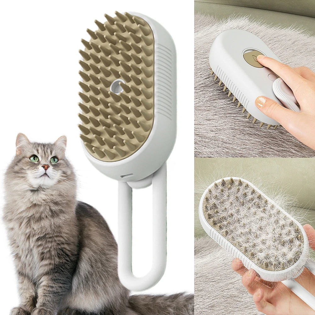 Pet Steam Brush with Massage & Water Spray – Grooming for Cats & Dogs