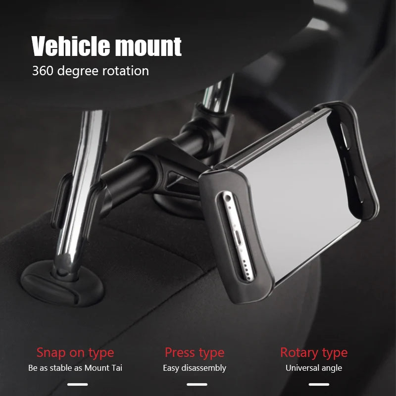 Adjustable Car Headrest Tablet & Phone Holder | 360° Rotation Mount
