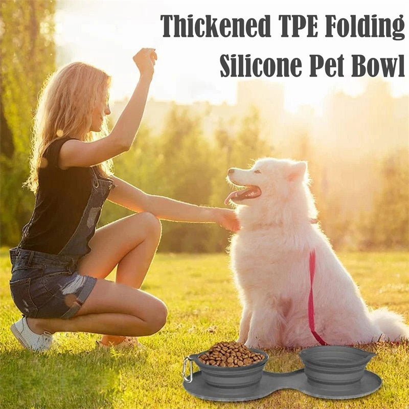 Rubber Foldable Double Pet Feeding Bowl – For Dogs & Cats