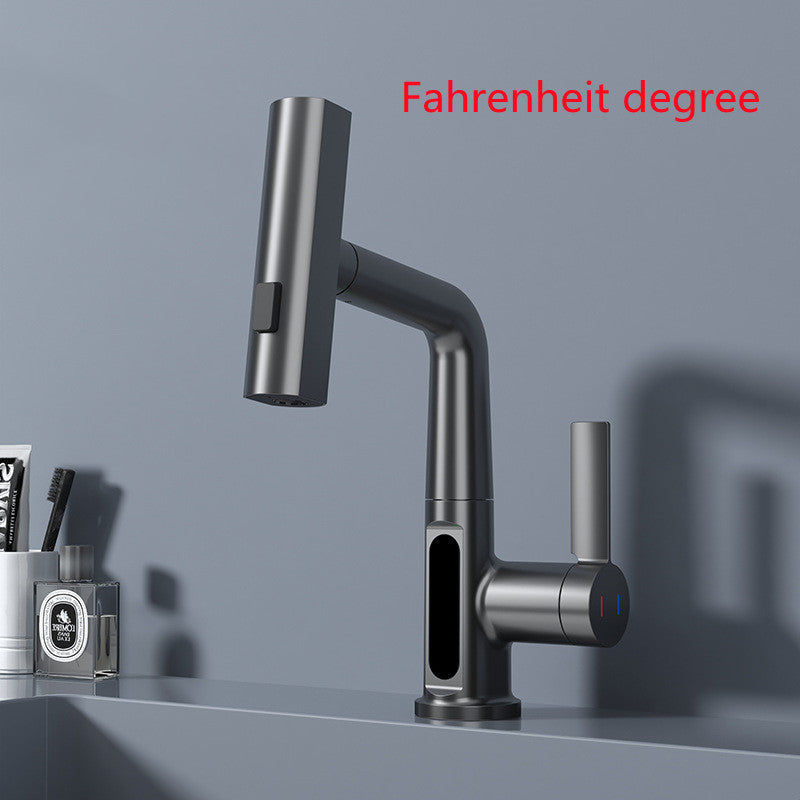 Intelligent Digital Display Pull-Out Basin Faucet – Rotating & Temperature Display