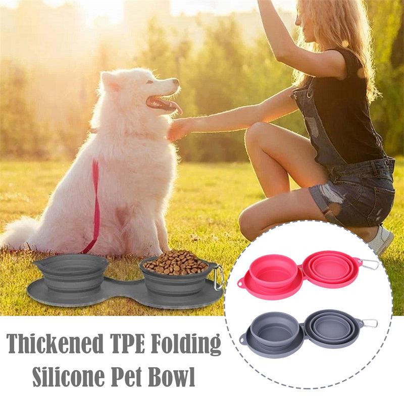 Rubber Foldable Double Pet Feeding Bowl – For Dogs & Cats