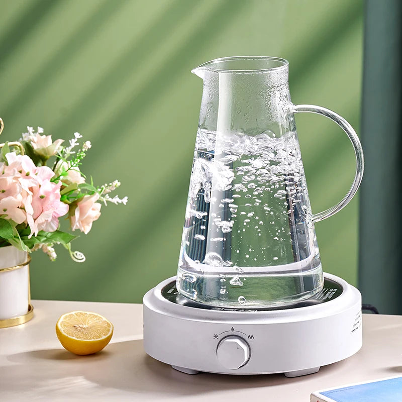 Large capacity glass water jug filled with lemon water