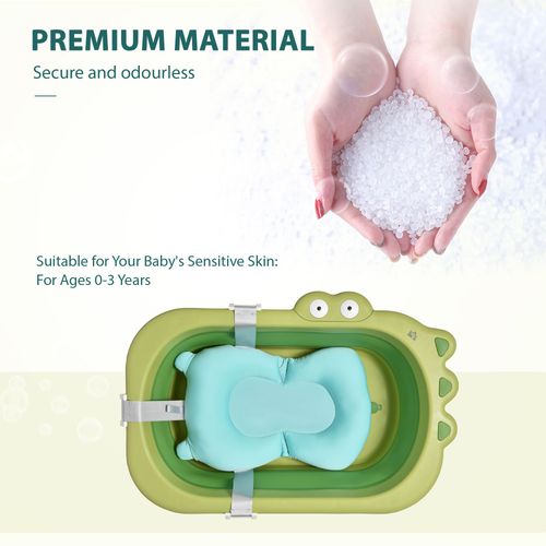 Cartmela Foldable Baby Bath Tub with Cushion – Green (0-3 Years)
