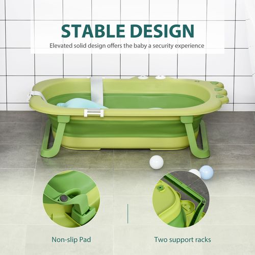 Cartmela Foldable Baby Bath Tub with Cushion – Green (0-3 Years)