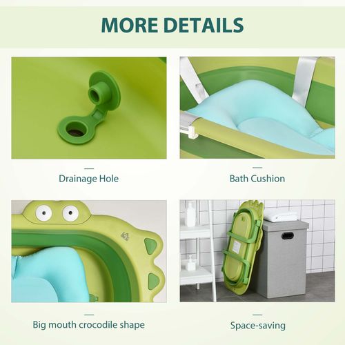 Cartmela Foldable Baby Bath Tub with Cushion – Green (0-3 Years)