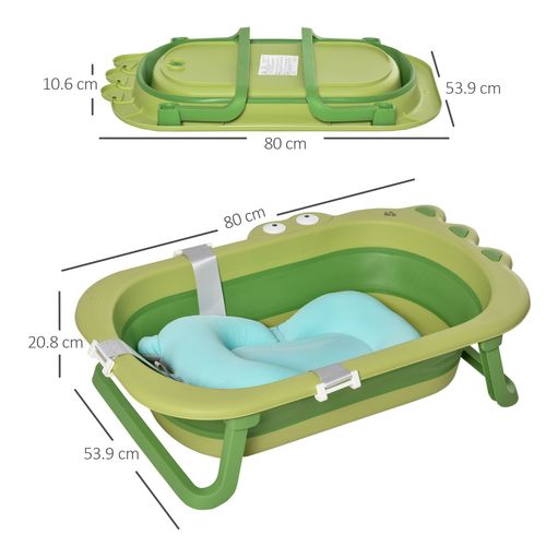Cartmela Foldable Baby Bath Tub with Cushion – Green (0-3 Years)