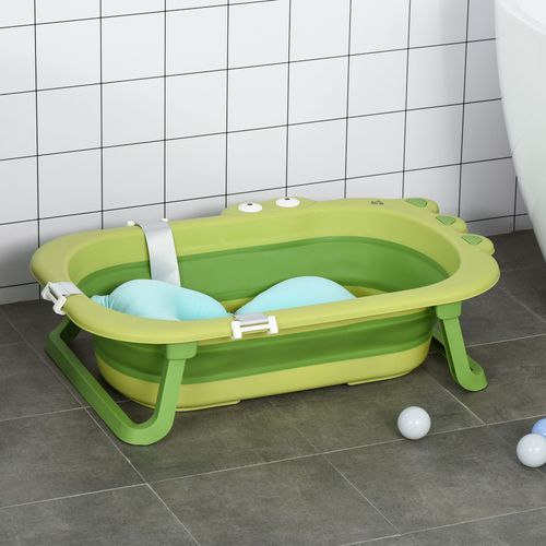 Cartmela Foldable Baby Bath Tub with Cushion – Green (0-3 Years)