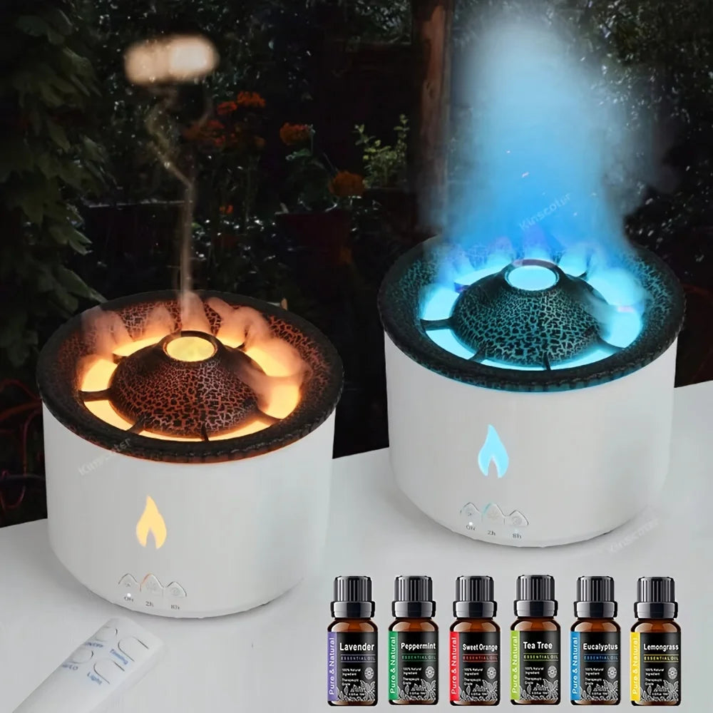 Volcanic flame diffuser creating ambiance in a living room