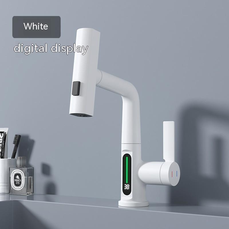 Intelligent Digital Display Pull-Out Basin Faucet – Rotating & Temperature Display