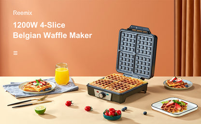 4-Slice Belgian Waffle Maker with Nonstick Plates – 1200W Compact