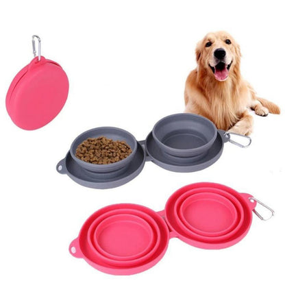Rubber Foldable Double Pet Feeding Bowl – For Dogs & Cats