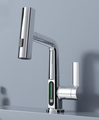 Intelligent Digital Display Pull-Out Basin Faucet – Rotating & Temperature Display