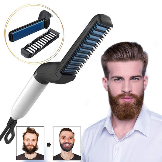 Men’s Beard & Hair Straightener Brush – Quick Heating Styler Comb 2-in-1