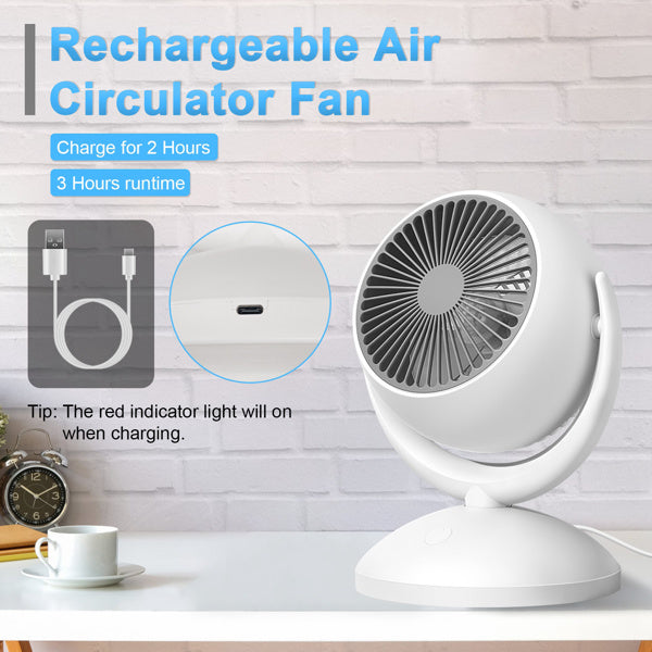 Portable Oscillating Desk Fan – 4 Speeds, 360° Tilt, Rechargeable