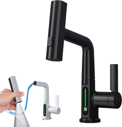 Intelligent Digital Display Pull-Out Basin Faucet – Rotating & Temperature Display