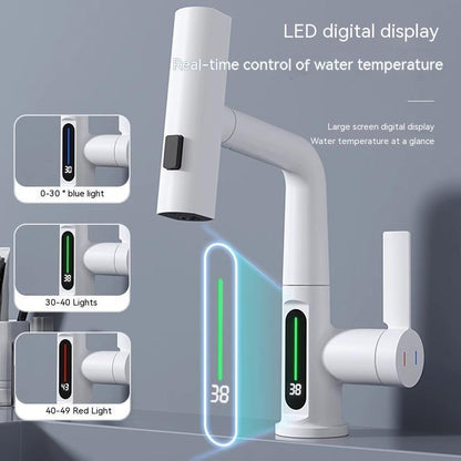 Intelligent Digital Display Pull-Out Basin Faucet – Rotating & Temperature Display