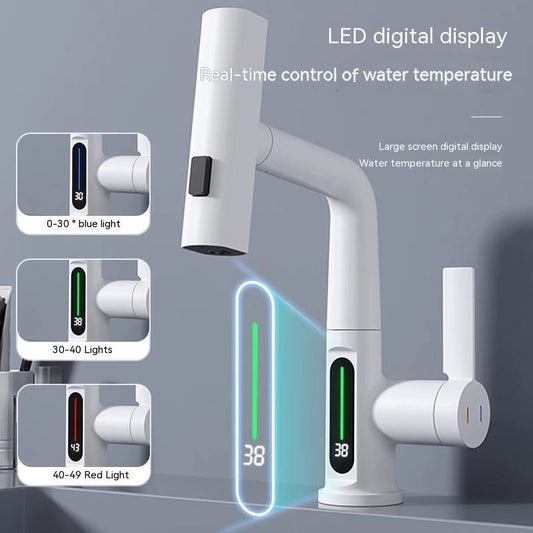 Intelligent Digital Display Pull-Out Basin Faucet – Rotating & Temperature Display
