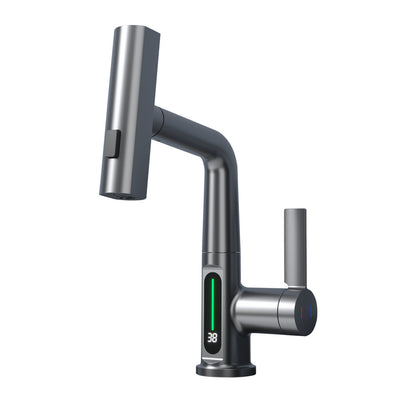 Intelligent Digital Display Pull-Out Basin Faucet – Rotating & Temperature Display