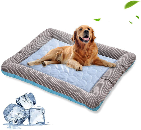 Pet Cooling Pad Bed – Soft Ice Silk Mat for Dogs, Cats & Puppies (Blue)