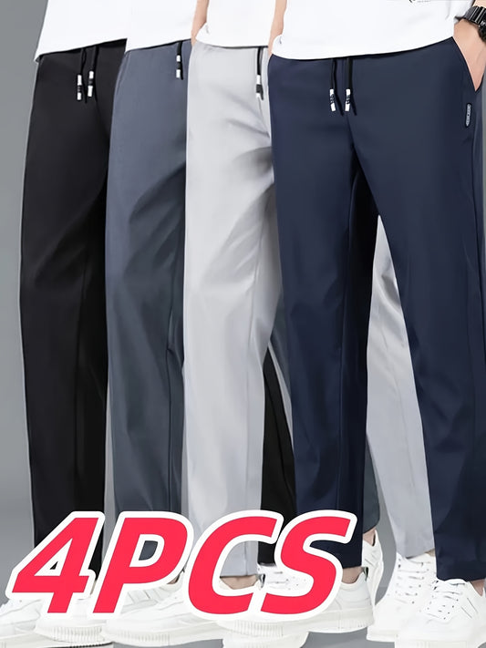 Men's Slim Fit Casual Pants – 4pcs Straight Business Trousers