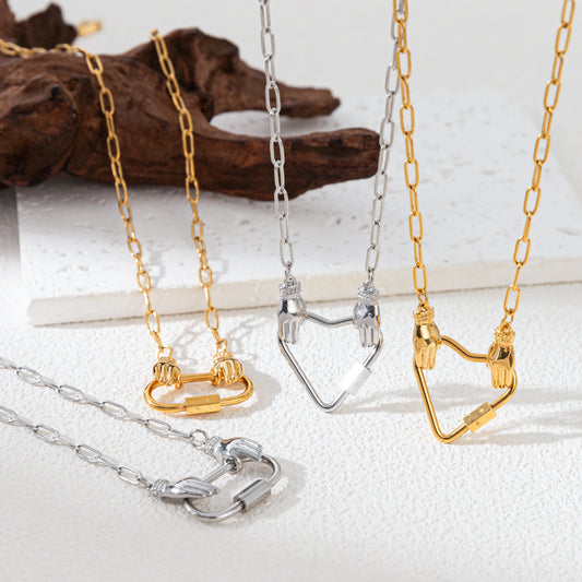 18K Gold Plated Carabiner Chain Necklace – Unisex Link Jewelry